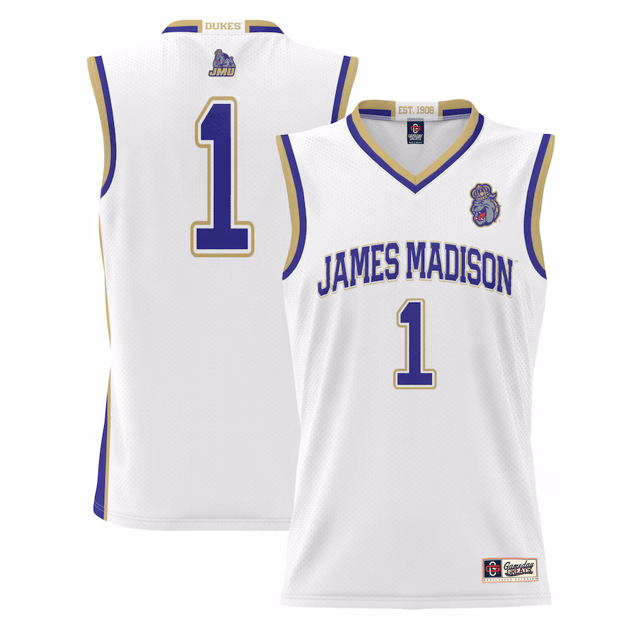 #1 James Madison Dukes GameDay Greats Youth Lightweight Basketball Jersey - White - ujerseystore