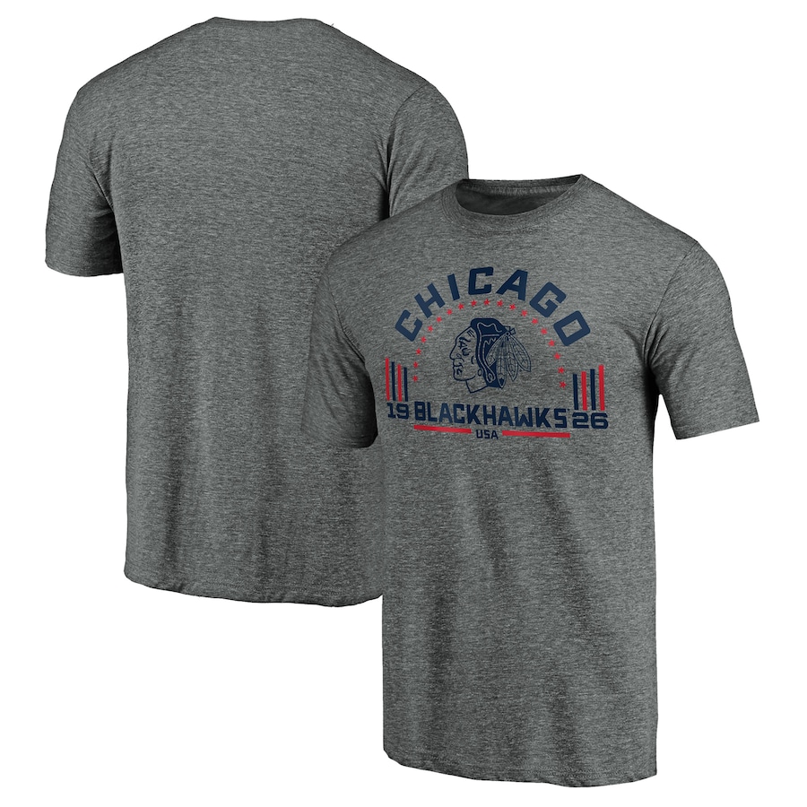 Men's Chicago Blackhawks Heathered Gray Team Freedom Tri-Blend T-Shirt - ujerseystore