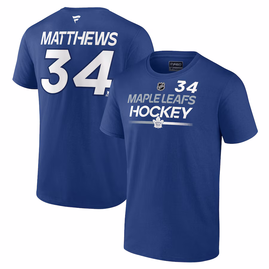 Men's Toronto Maple Leafs Auston Matthews Fanatics Blue Authentic Pro Prime Name & Number T-Shirt - ujerseystore