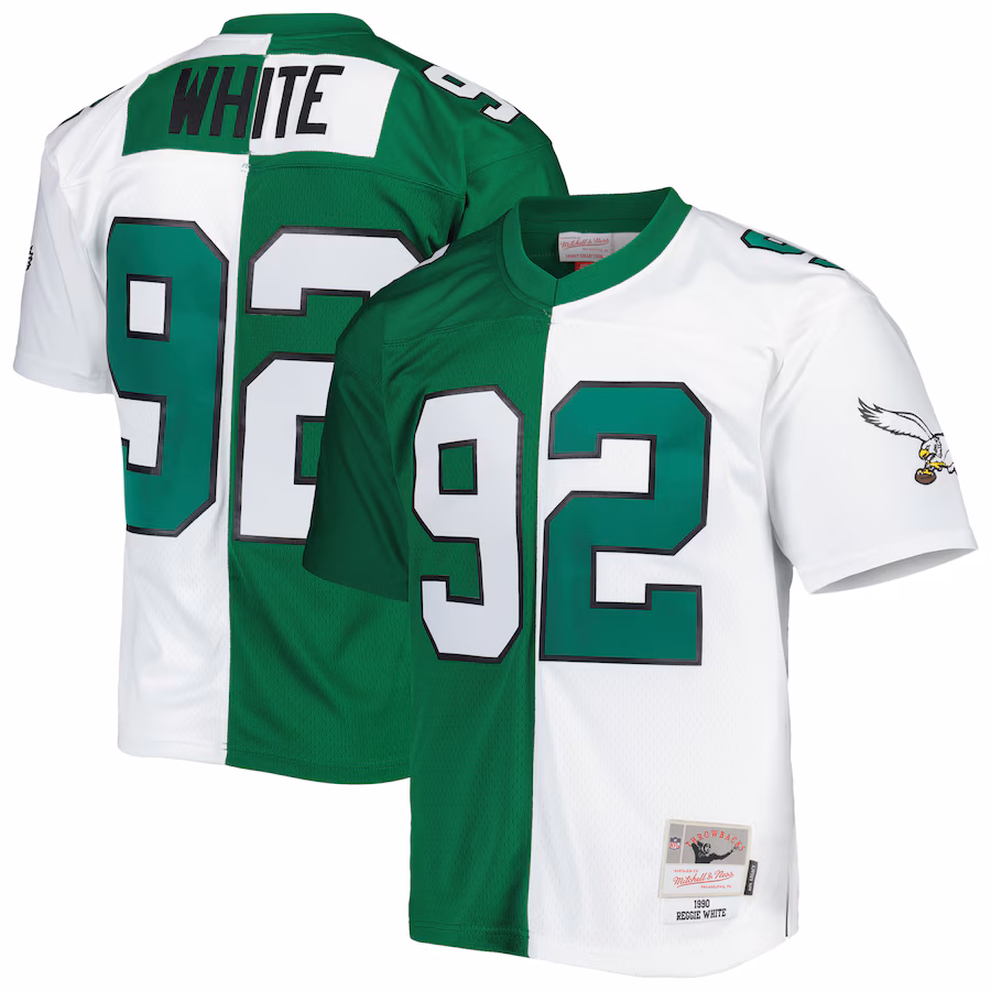 Men's Philadelphia Eagles Reggie White Mitchell & Ness Kelly Green/White 1990 Split Legacy Replica Jersey - ujerseystore