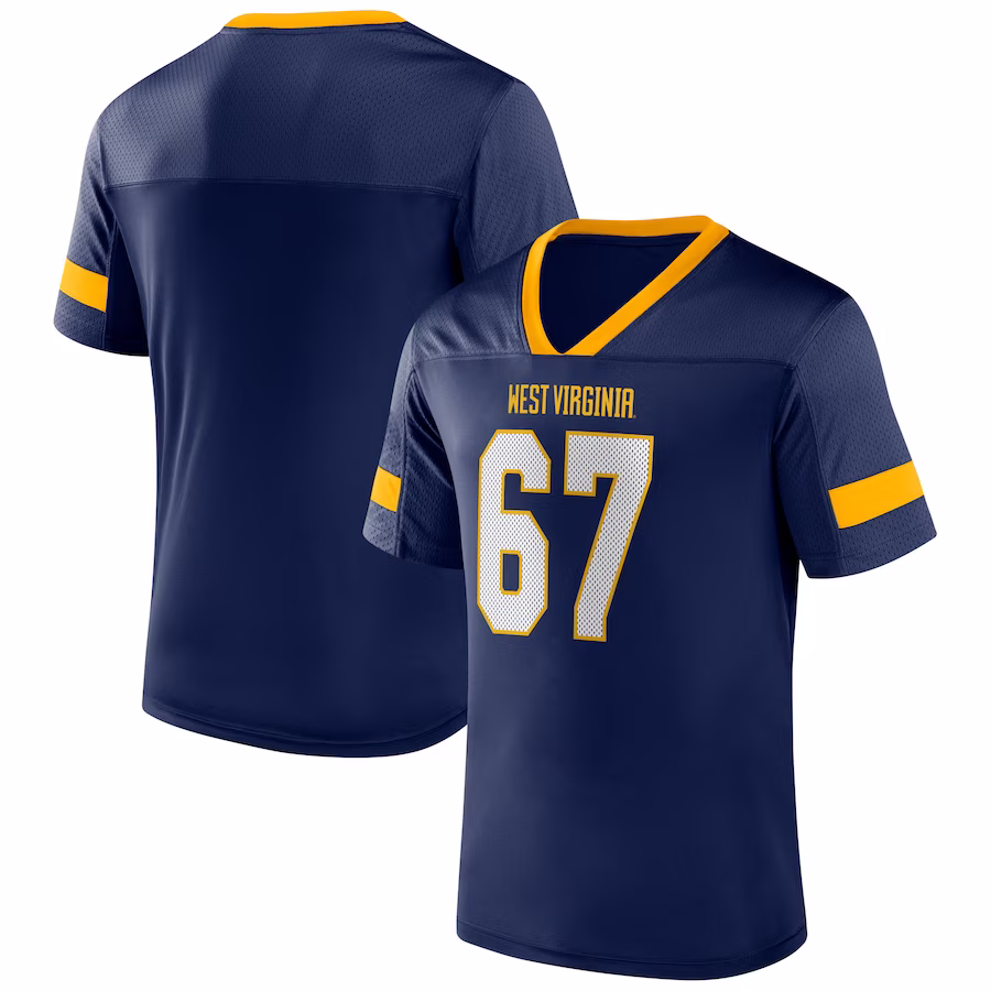 #67 West Virginia Mountaineers Fanatics Branded Kickoff Winner Replica Jersey - Navy - ujerseystore