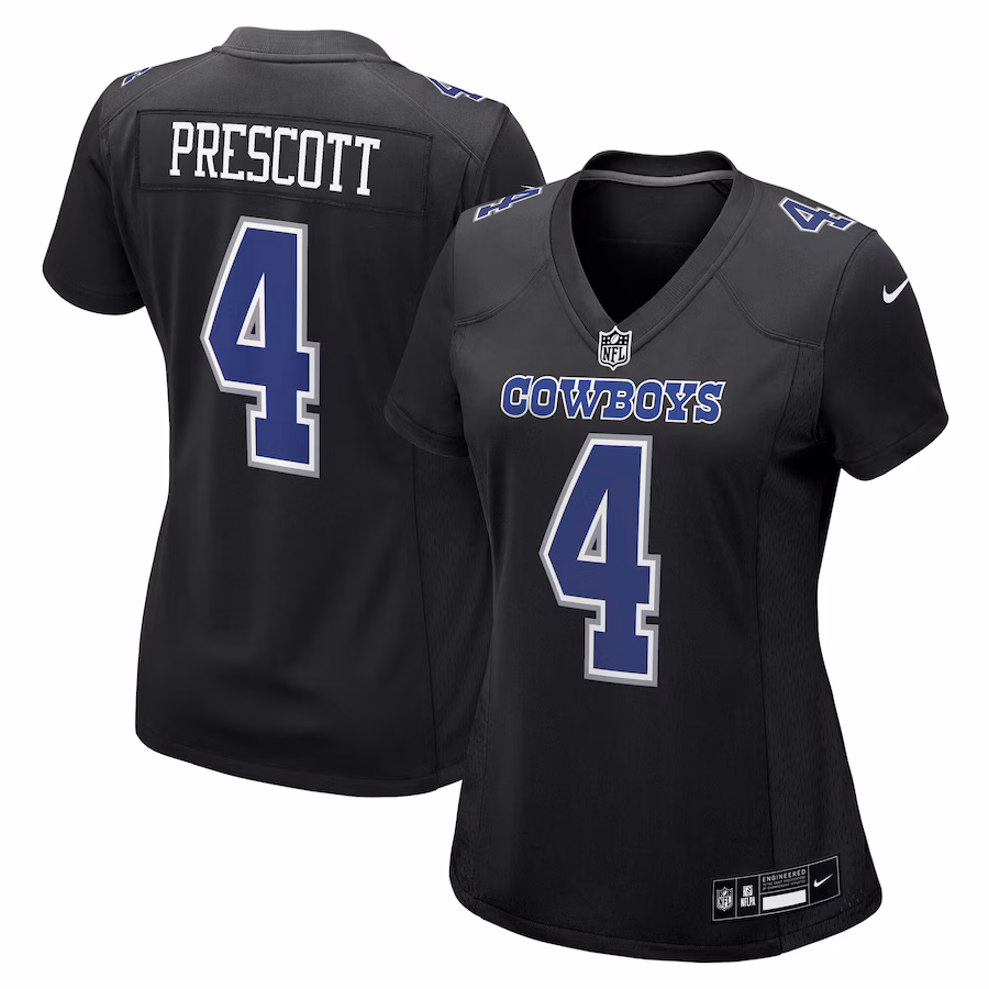 Women's Dallas Cowboys Dak Prescott Nike Carbon Black Fashion Game Jersey - ujerseystore