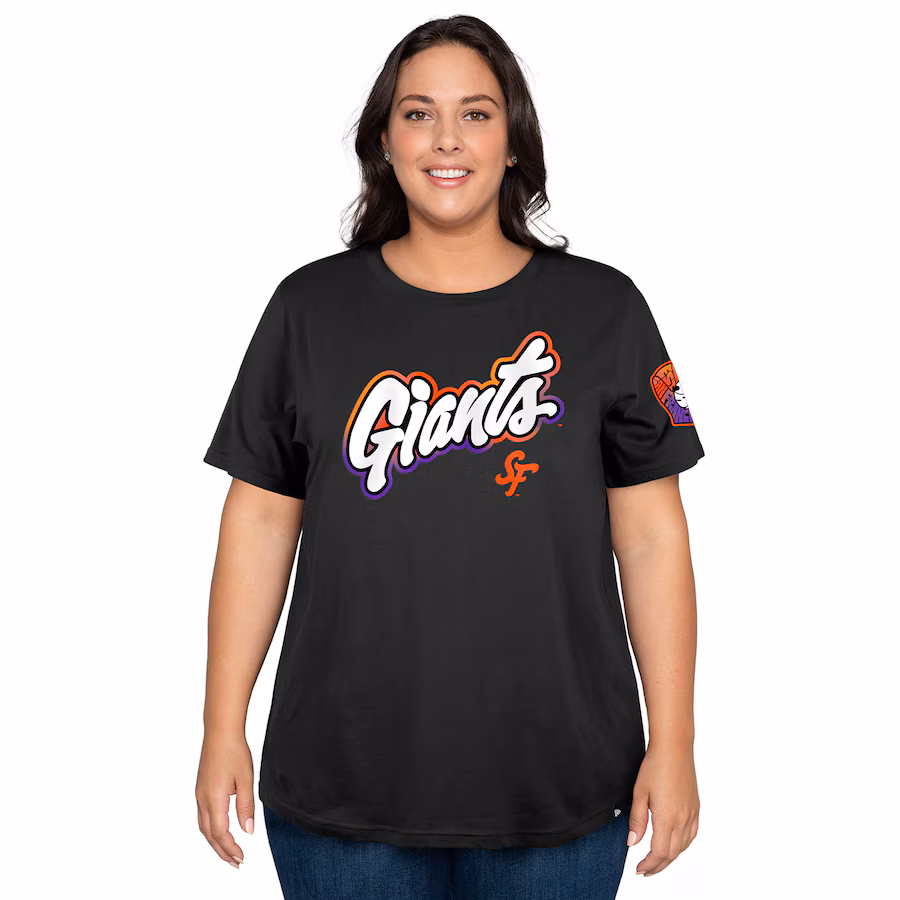 Women's San Francisco Giants New Era Black 2025 City Connect Plus Size T-Shirt - ujerseystore