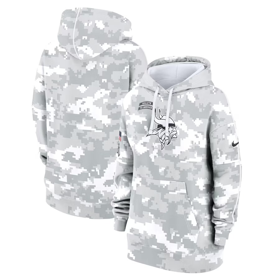 Men's Minnesota Vikings Nike Arctic Camo 2024 Salute to Service Club Fleece Pullover Hoodie - ujerseystore