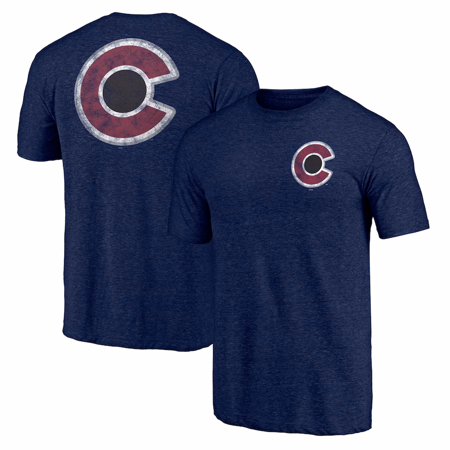 Men's Colorado Avalanche Fanatics Heather Navy Distressed Shoulder Patch Logo T-Shirt - ujerseystore