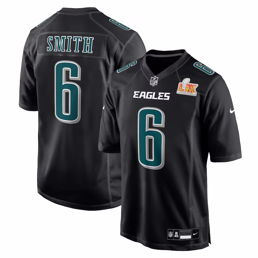Men's Philadelphia Eagles DeVonta Smith Nike Carbon Black Super Bowl LIX Fashion Game Player Jersey - ujerseystore