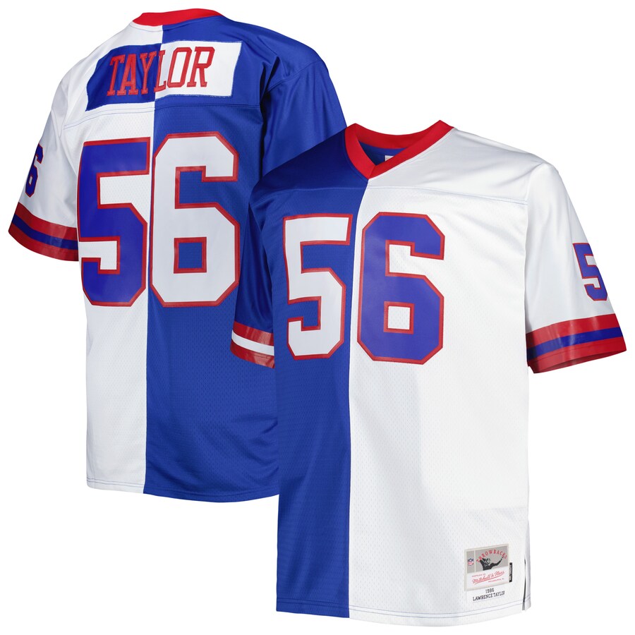 Men's New York Giants Lawrence Taylor Mitchell & Ness Royal/White Big & Tall Split Legacy Retired Player Replica Jersey - ujerseystore