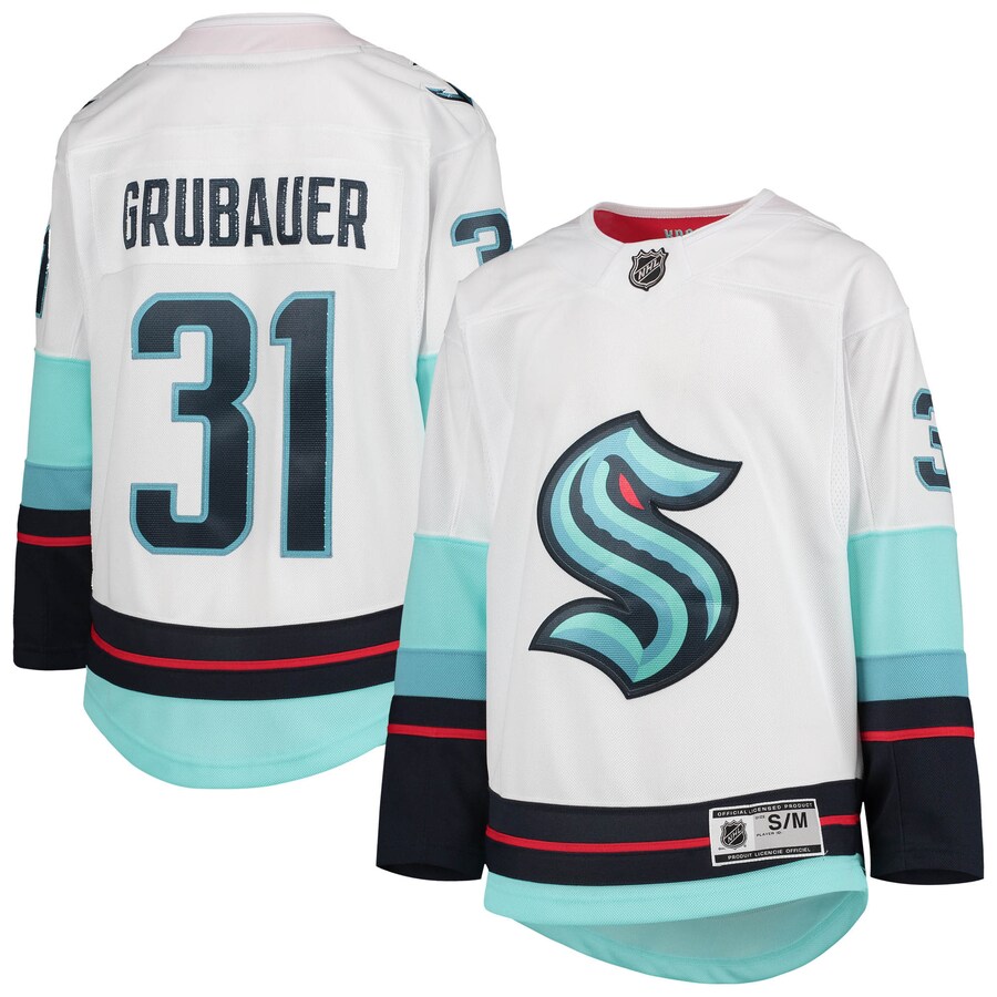 Youth Seattle Kraken Philipp Grubauer White Away Premier Player Jersey - ujerseystore