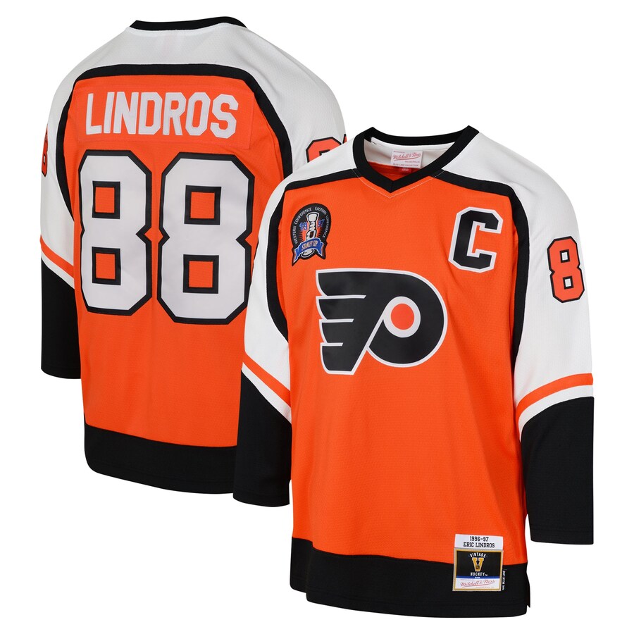 Youth Philadelphia Flyers Eric Lindros Mitchell & Ness Orange 1996-97 Blue Line Player Jersey - ujerseystore