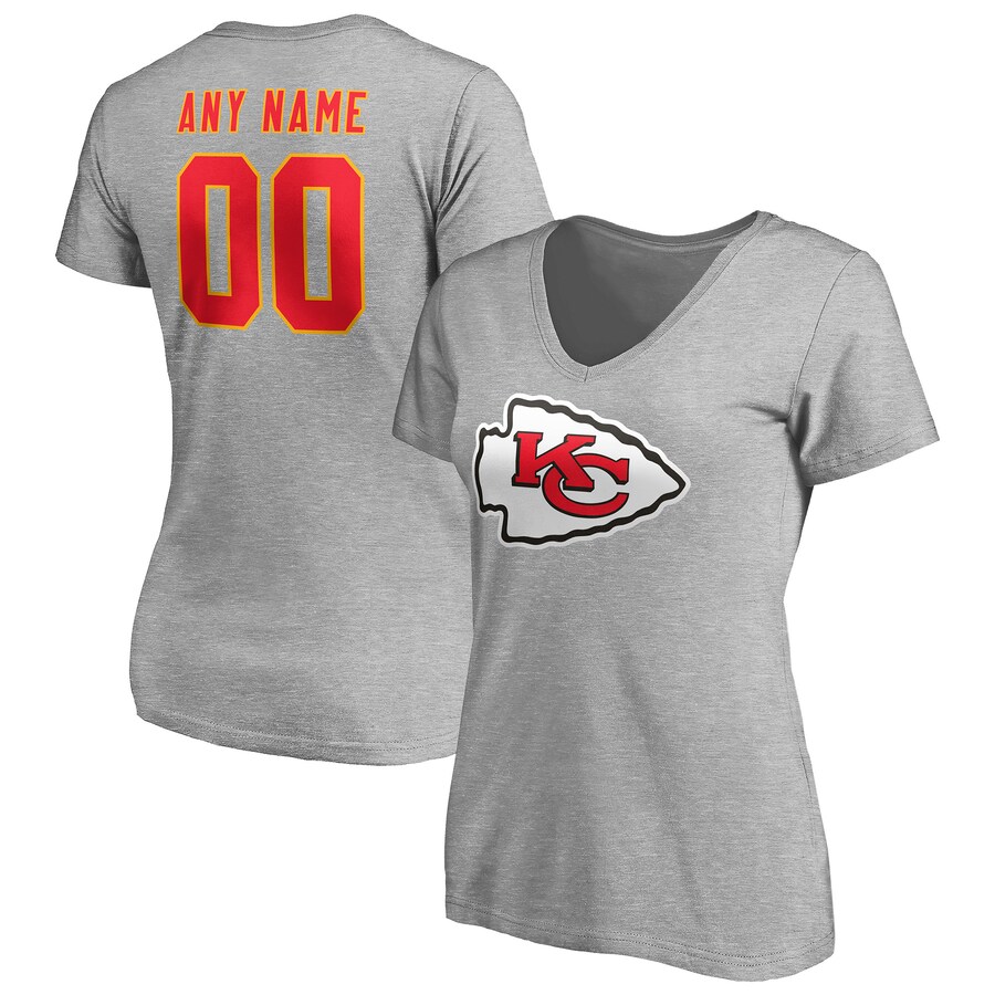 Women's Kansas City Chiefs Gray Team Authentic Custom V-Neck T-Shirt - ujerseystore