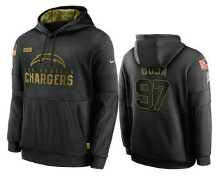 Men's Los Angeles Chargers #97 Joey Bosa Black 2020 Salute To Service Sideline Performance Pullover Hoodie - ujerseystore