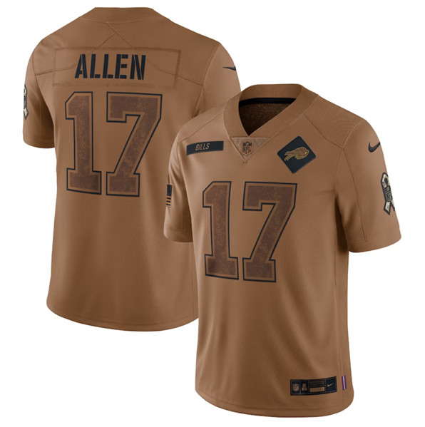 Men's Buffalo Bills #17 Josh Allen 2023 Brown Salute To Service Limited Football Stitched Jersey - ujerseystore