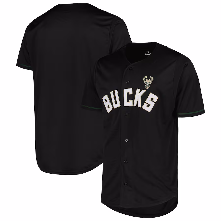 Men's Milwaukee Bucks Fanatics Black Pop Baseball Jersey - ujerseystore