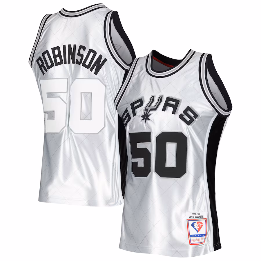Men's San Antonio Spurs David Robinson Mitchell & Ness Platinum 1998/99 Hardwood Classics 75th Anniversary Swingman Jersey - ujerseystore