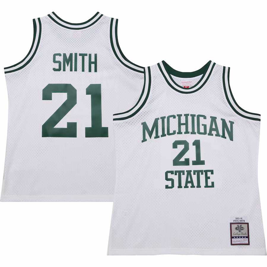 Steve Smith Michigan State Spartans Mitchell & Ness 125th Basketball Anniversary 1990 Throwback Fashion Jersey – White - ujerseystore