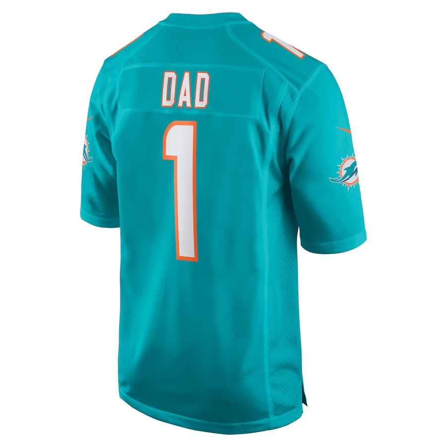 Men's Miami Dolphins Number 1 Dad Nike Aqua Game Jersey - ujerseystore