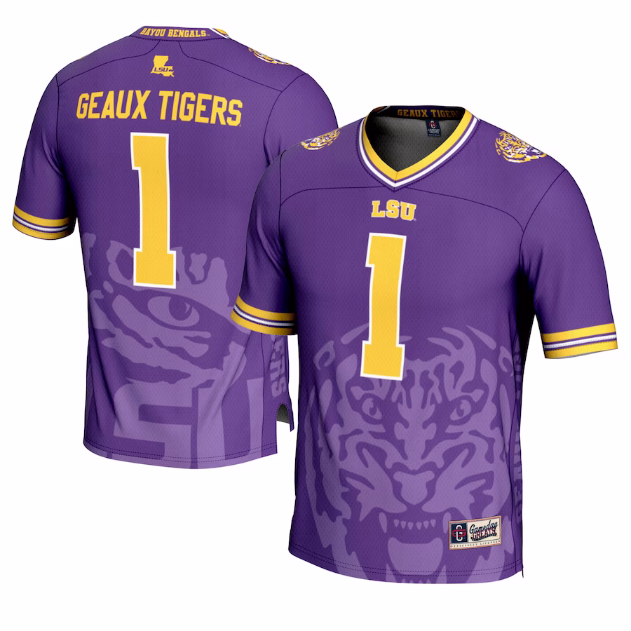 #1 LSU Tigers GameDay Greats Youth Icon Print Football Fashion Jersey - Purple - ujerseystore