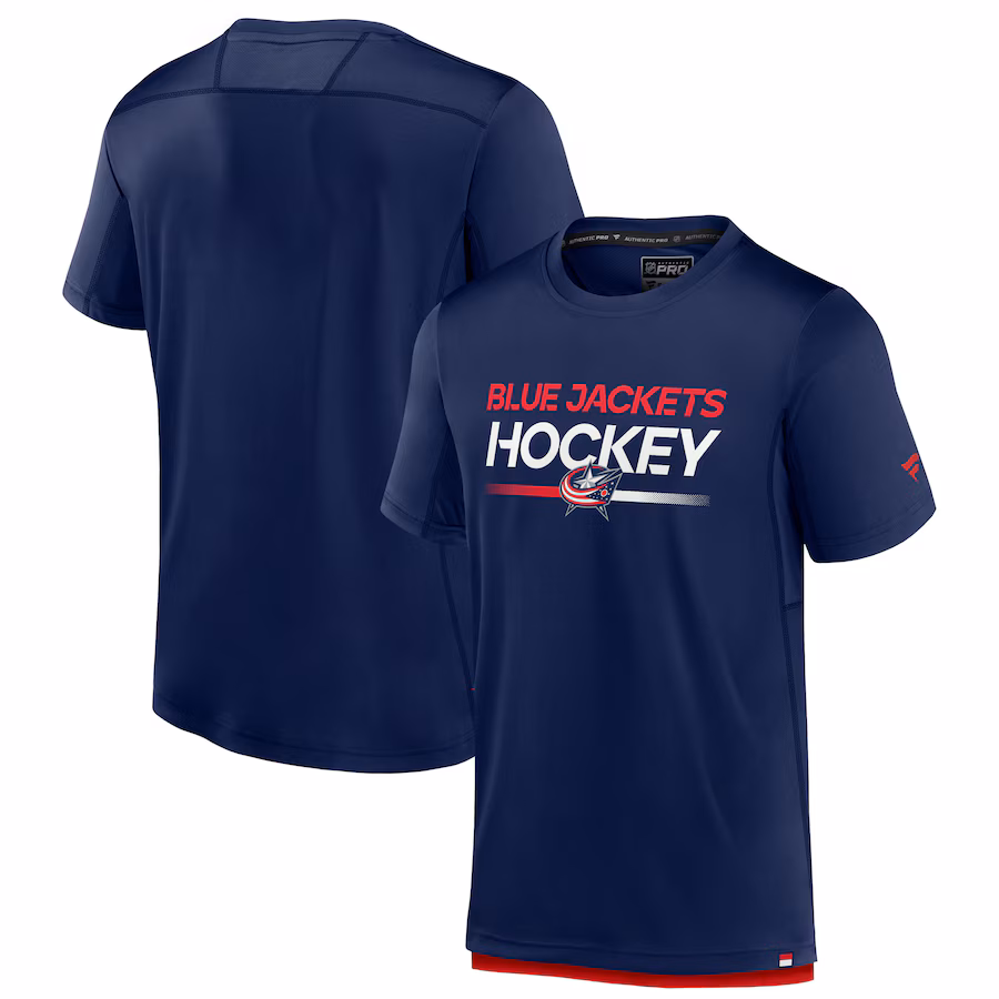 Men's Columbus Blue Jackets Fanatics Navy Authentic Pro Tech T-Shirt - ujerseystore