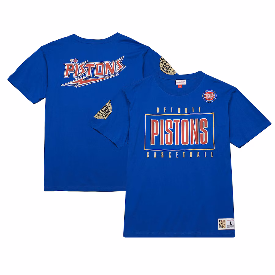 Men's Detroit Pistons Mitchell & Ness Blue Hardwood Classics Team OG 2.0 Premium Vintage Logo T-Shirt - ujerseystore