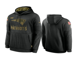 Men's New England Patriots Black 2020 Salute to Service Sideline Performance Pullover Hoodie - ujerseystore