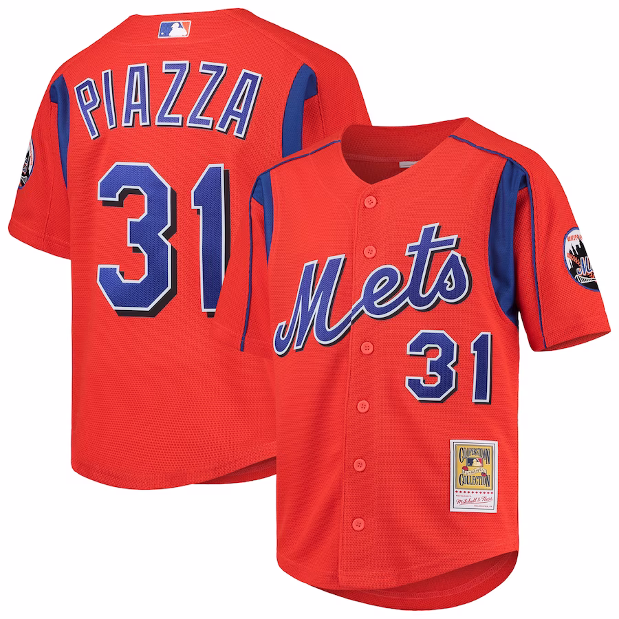 Youth New York Mets Mike Piazza Mitchell & Ness Orange Cooperstown Collection Mesh Batting Practice Jersey - ujerseystore