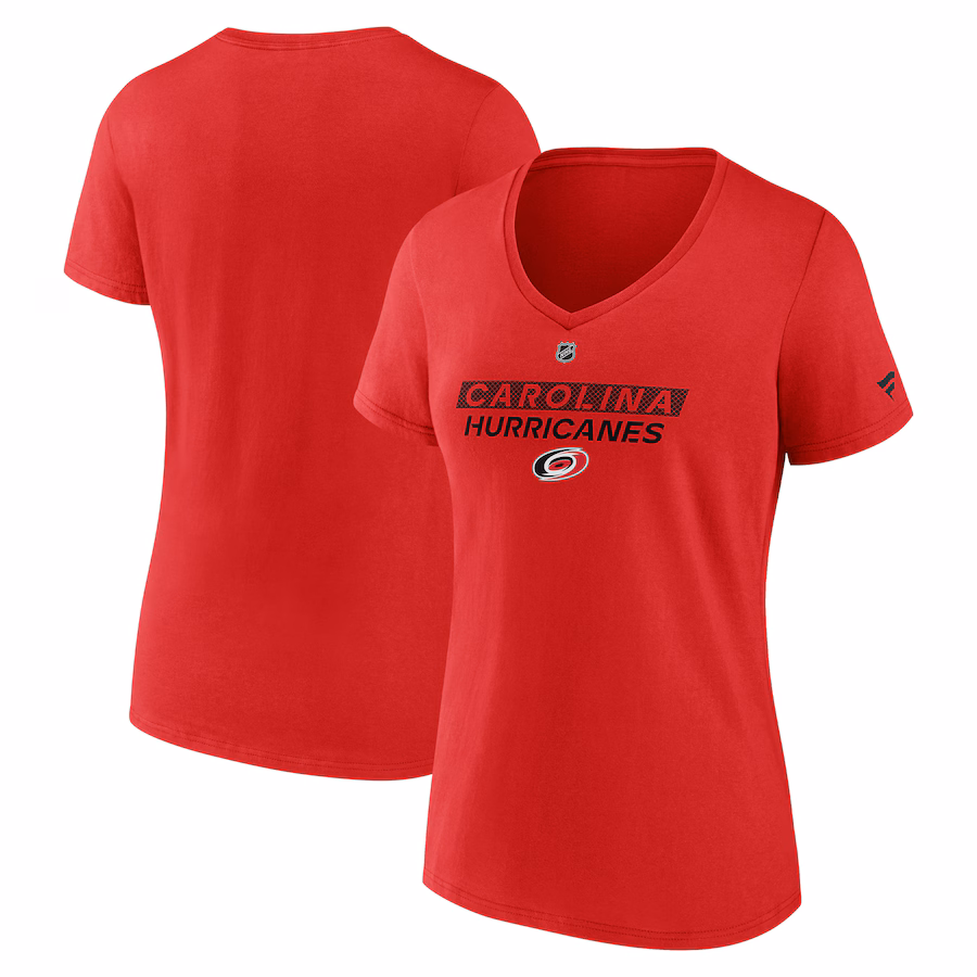 Women's Carolina Hurricanes Fanatics Red Authentic Pro Core Primary V-Neck T-Shirt - ujerseystore