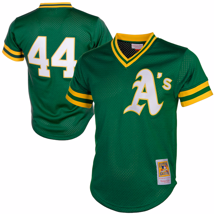 Men's Athletics Reggie Jackson Mitchell & Ness Green Cooperstown Mesh Batting Practice Jersey - ujerseystore