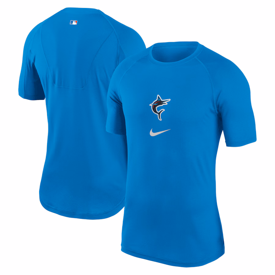 Men's Miami Marlins Nike Blue City Connect Performance Raglan Base Layer Top - ujerseystore