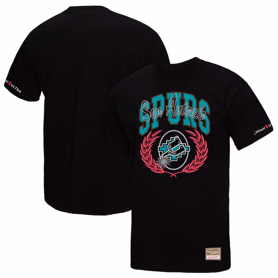 Men's San Antonio Spurs Mitchell & Ness Black NBA x Michelob Ultra Rewind II T-Shirt - ujerseystore