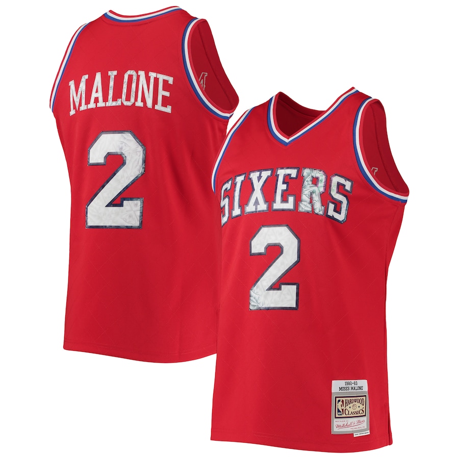 Men's Philadelphia 76ers Moses Malone Mitchell & Ness Red 1982/83 Hardwood Classics NBA 75th Anniversary Diamond Swingman Jersey - ujerseystore