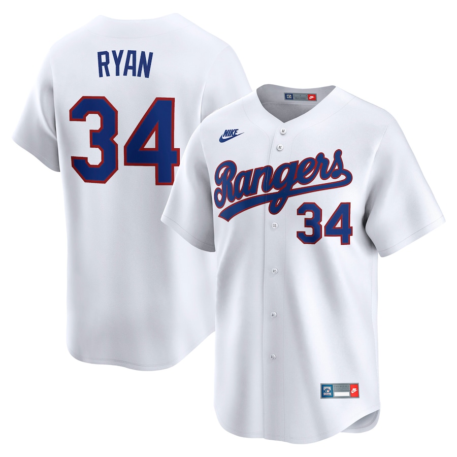 Men's Texas Rangers Nolan Ryan Nike White Throwback Cooperstown Collection Limited Jersey - ujerseystore