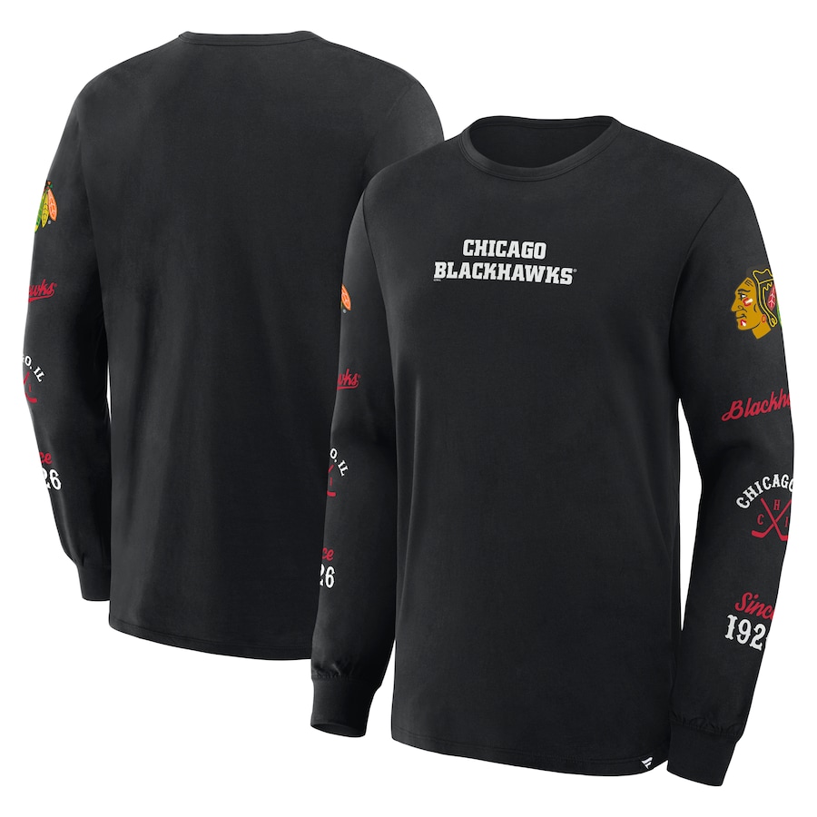 Men's Chicago Blackhawks Fanatics Black Boxed In Legacy Long Sleeve T-Shirt - ujerseystore