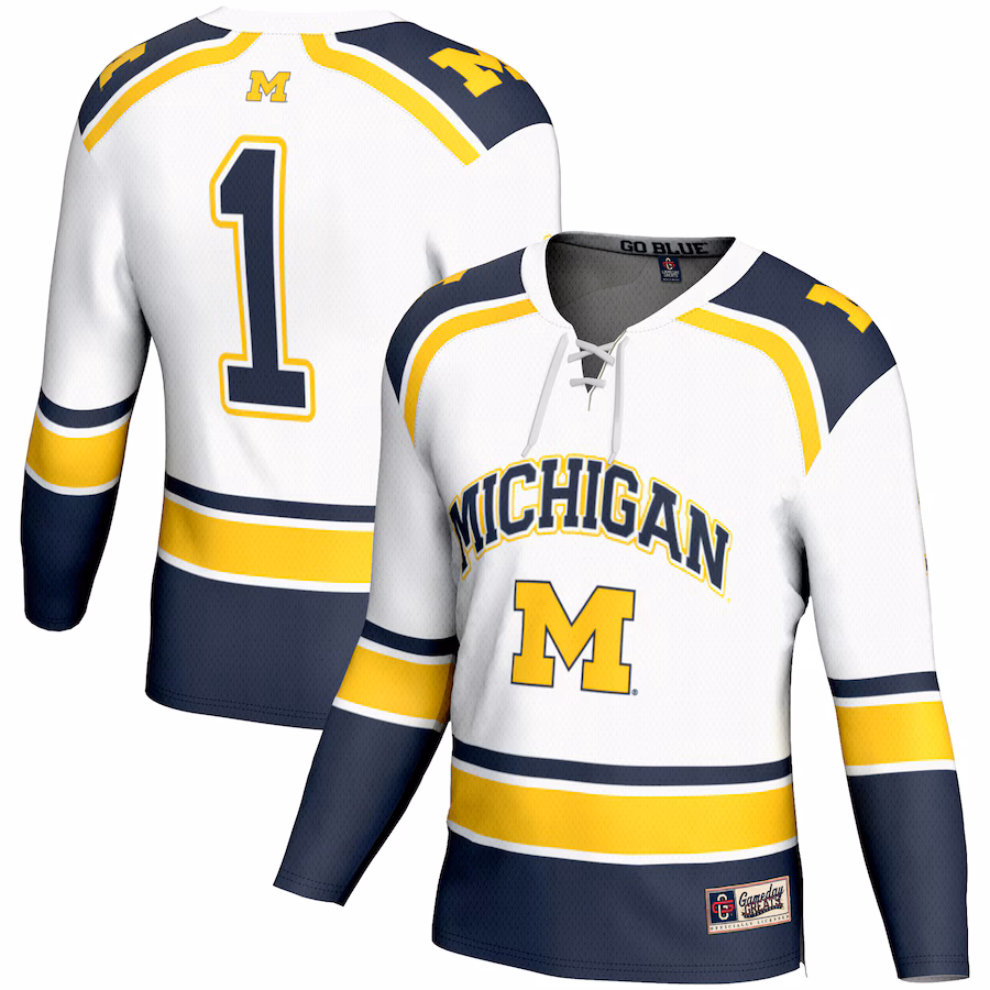 Men's GameDay Greats #1 White Michigan Wolverines Hockey Jersey - ujerseystore