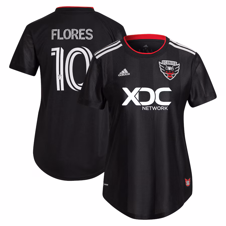 Women's D.C. United Edison Flores adidas Black 2022 Black and Red Kit Replica Player Jersey - ujerseystore