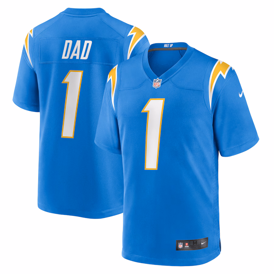 Men's Los Angeles Chargers Number 1 Dad Nike Powder Blue Game Jersey - ujerseystore