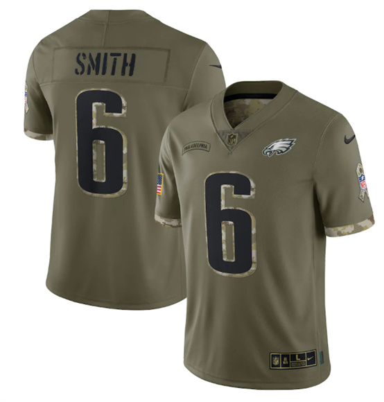Men's Philadelphia Eagles #6 DeVonta Smith 2022 Olive Salute To Service Limited Stitched Jersey - ujerseystore