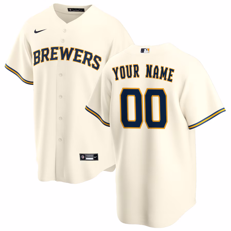 Men's Milwaukee Brewers Nike Cream Home Replica Custom Jersey - ujerseystore