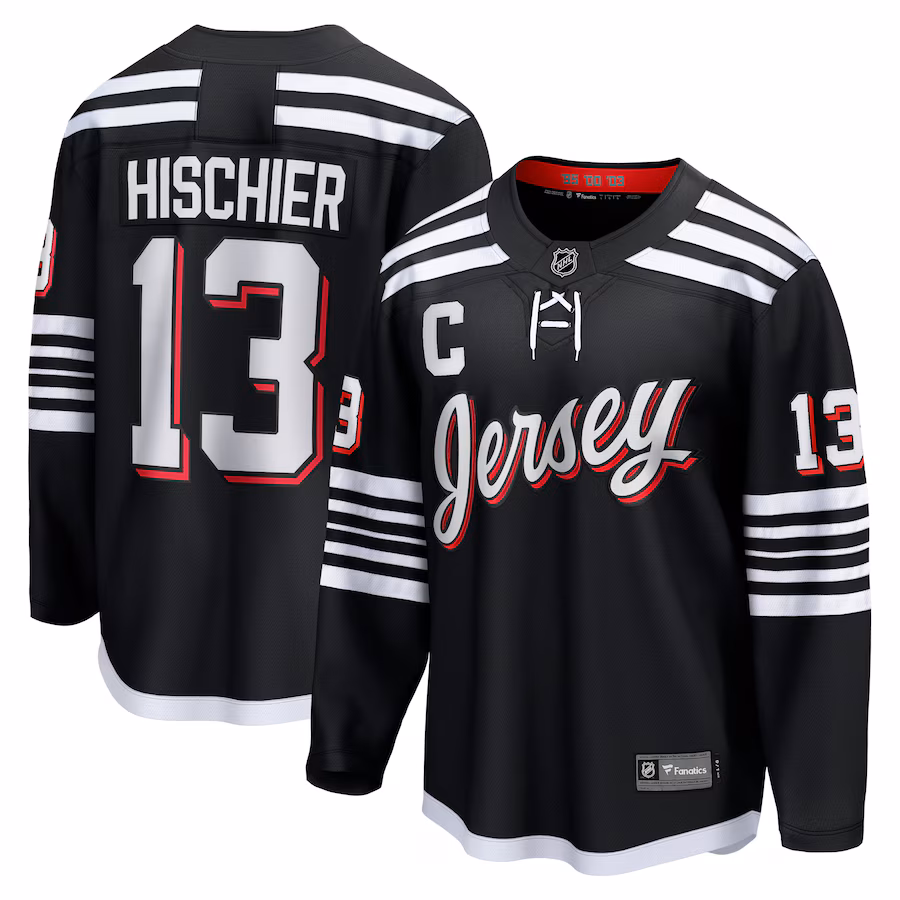 Men's New Jersey Devils Nico Hischier Fanatics Black Alternate Premier Breakaway Player Jersey - ujerseystore