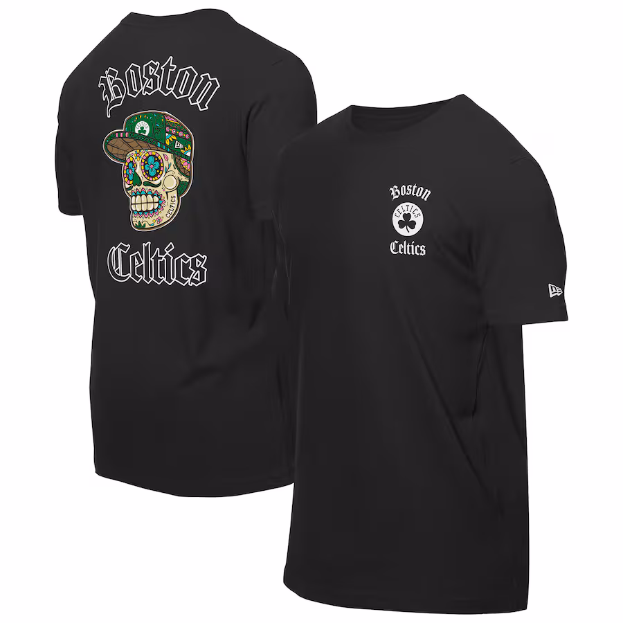 Men's Boston Celtics New Era Black Sugar Skulls T-Shirt - ujerseystore