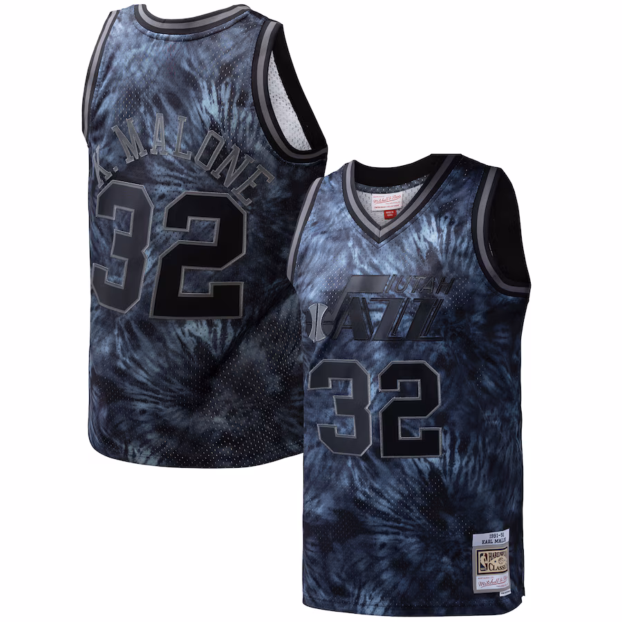 Men's Utah Jazz Karl Malone Mitchell & Ness Black Hardwood Classics 1991/92 Tie-Dye Swingman Jersey - ujerseystore