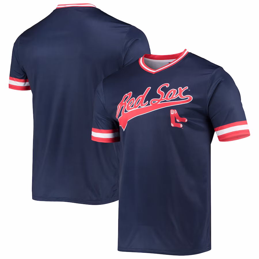 Men's Boston Red Sox Stitches Navy/Red Cooperstown Collection V-Neck Team Color Jersey - ujerseystore
