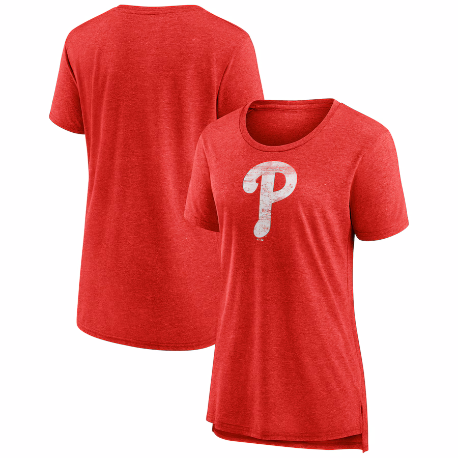 Women's Philadelphia Phillies Red Weathered Official Logo Tri-Blend T-Shirt - ujerseystore