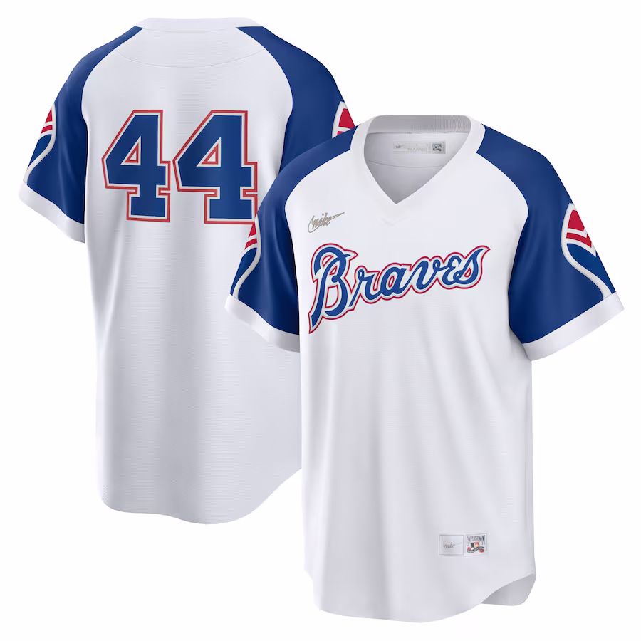 Men's Atlanta Braves Hank Aaron Nike White Home Cooperstown Collection Player Jersey - ujerseystore