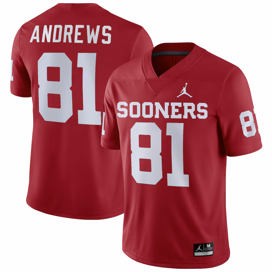 Men's Jordan Brand Mark Andrews Crimson Oklahoma Sooners Player Game Jersey - ujerseystore