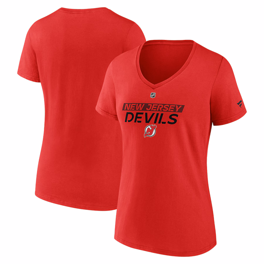 Women's New Jersey Devils Fanatics Red Authentic Pro Core Primary V-Neck T-Shirt - ujerseystore