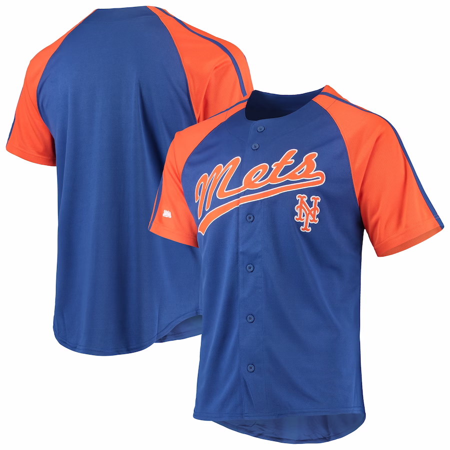 Men's New York Mets Stitches Royal Button-Down Raglan Replica Jersey - ujerseystore