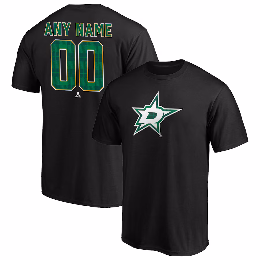 Men's Dallas Stars Black Emerald Plaid Personalized Name & Number T-Shirt - ujerseystore