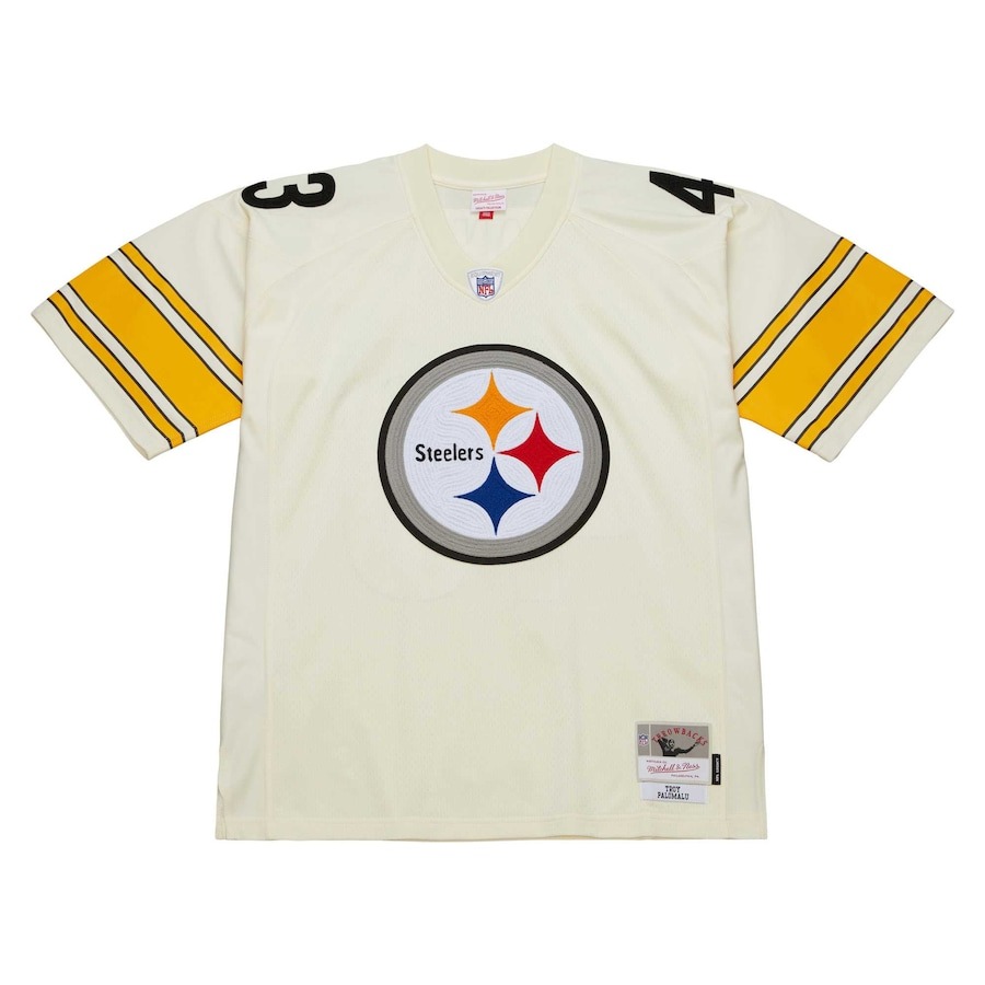 Men's Pittsburgh Steelers Troy Polamalu Mitchell & Ness Cream Chainstitch Legacy Jersey - ujerseystore