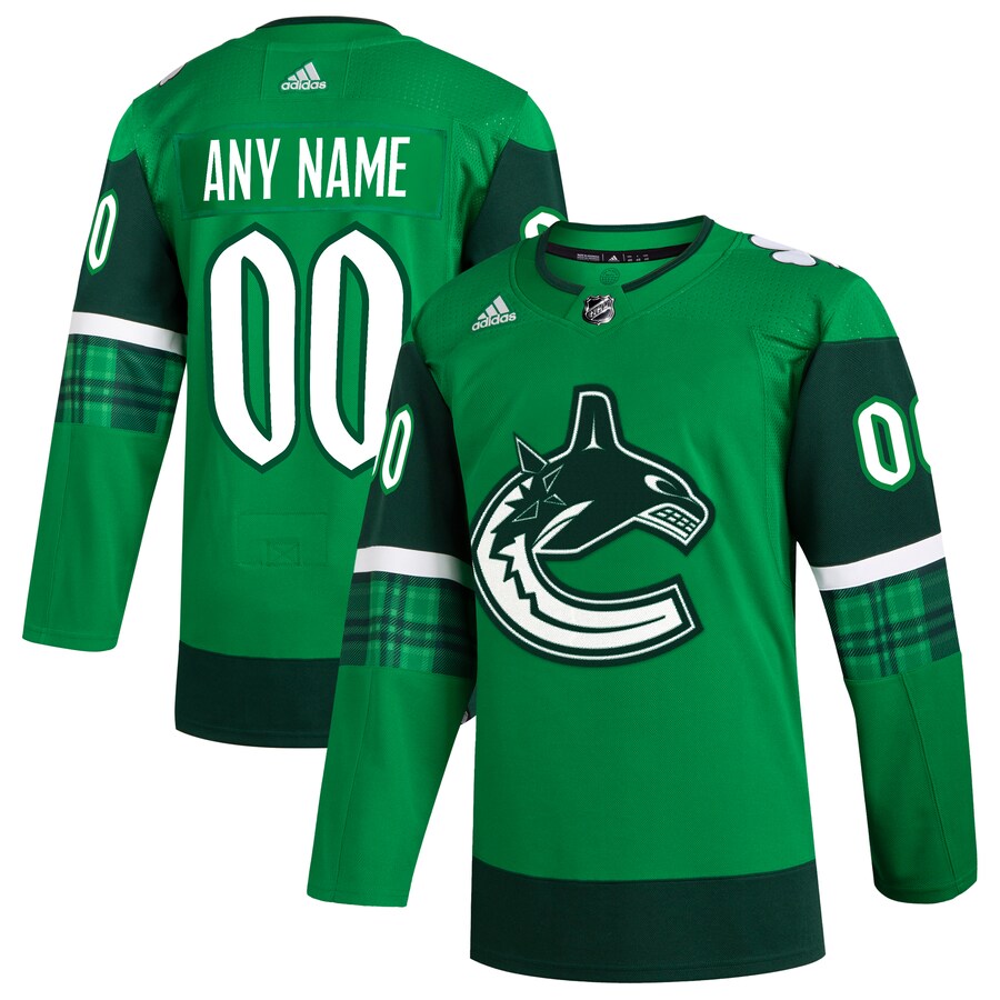 Men's Vancouver Canucks  adidas Kelly Green St. Patrick's Day Authentic Custom Jersey - ujerseystore