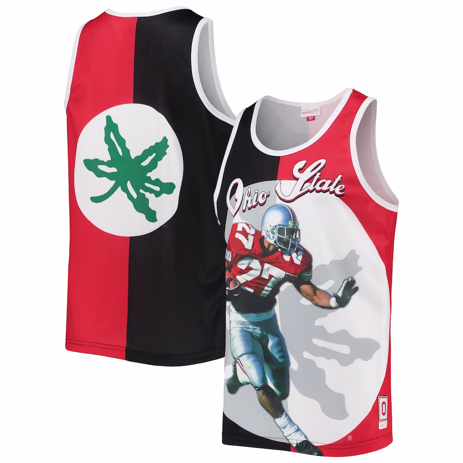 Eddie George Ohio State Buckeyes Mitchell & Ness Sublimated Player Tank Top - Black/Scarlet - ujerseystore